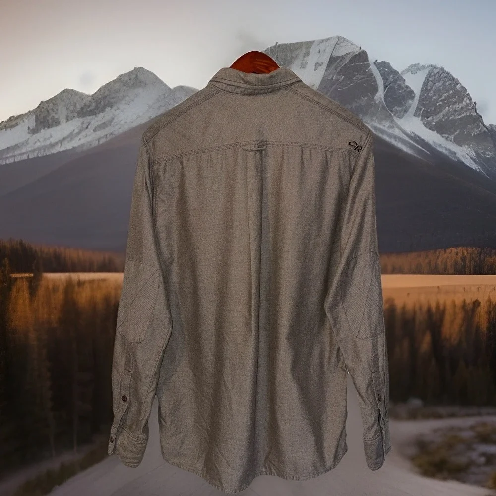 Outdoor Research Shirt Men L Brown Elbow Patches‎ Pockets Long Sleeve Button Up